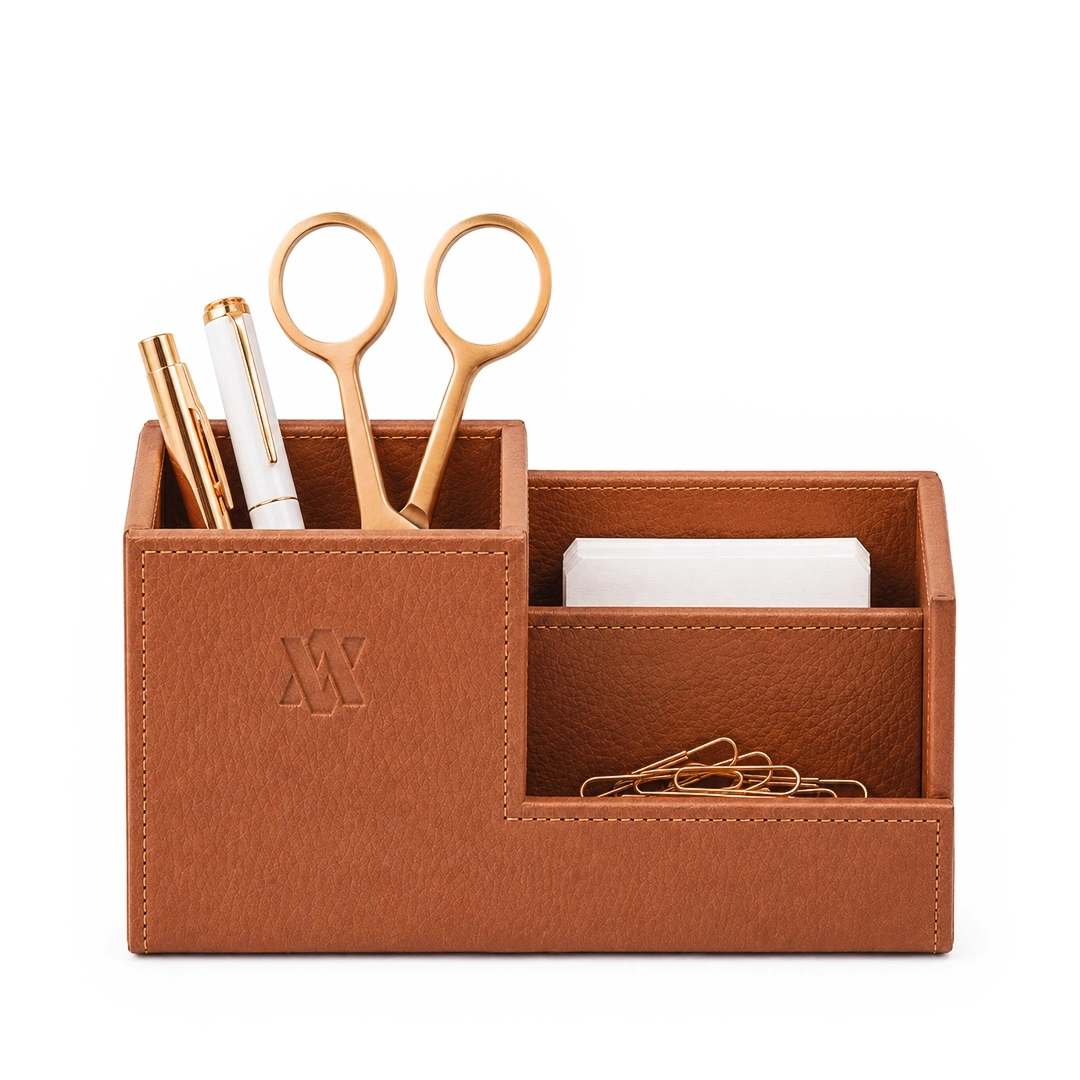 Kit Porta Caneta, Clips e Recado em Couro Sintético Vayly