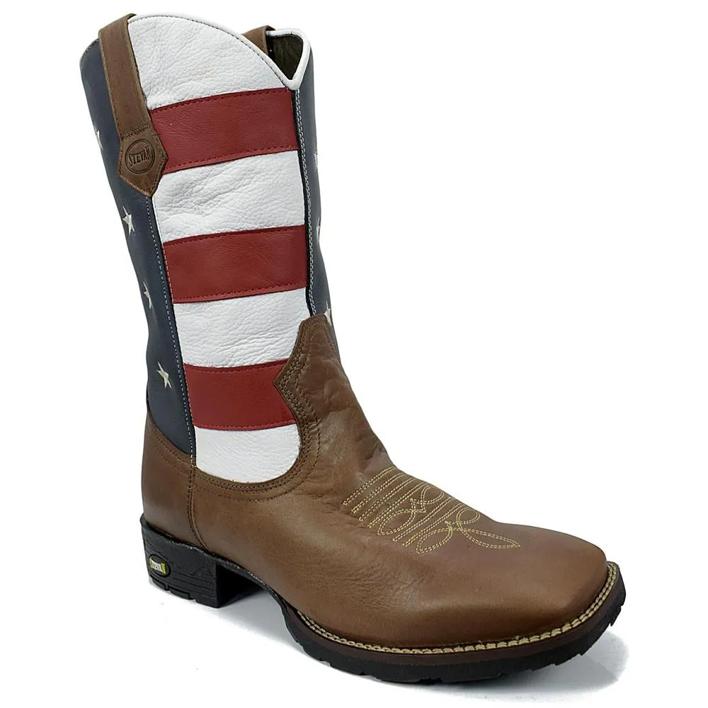 Bota Texana Stevan Boots Caramelo com Cano Bandeira