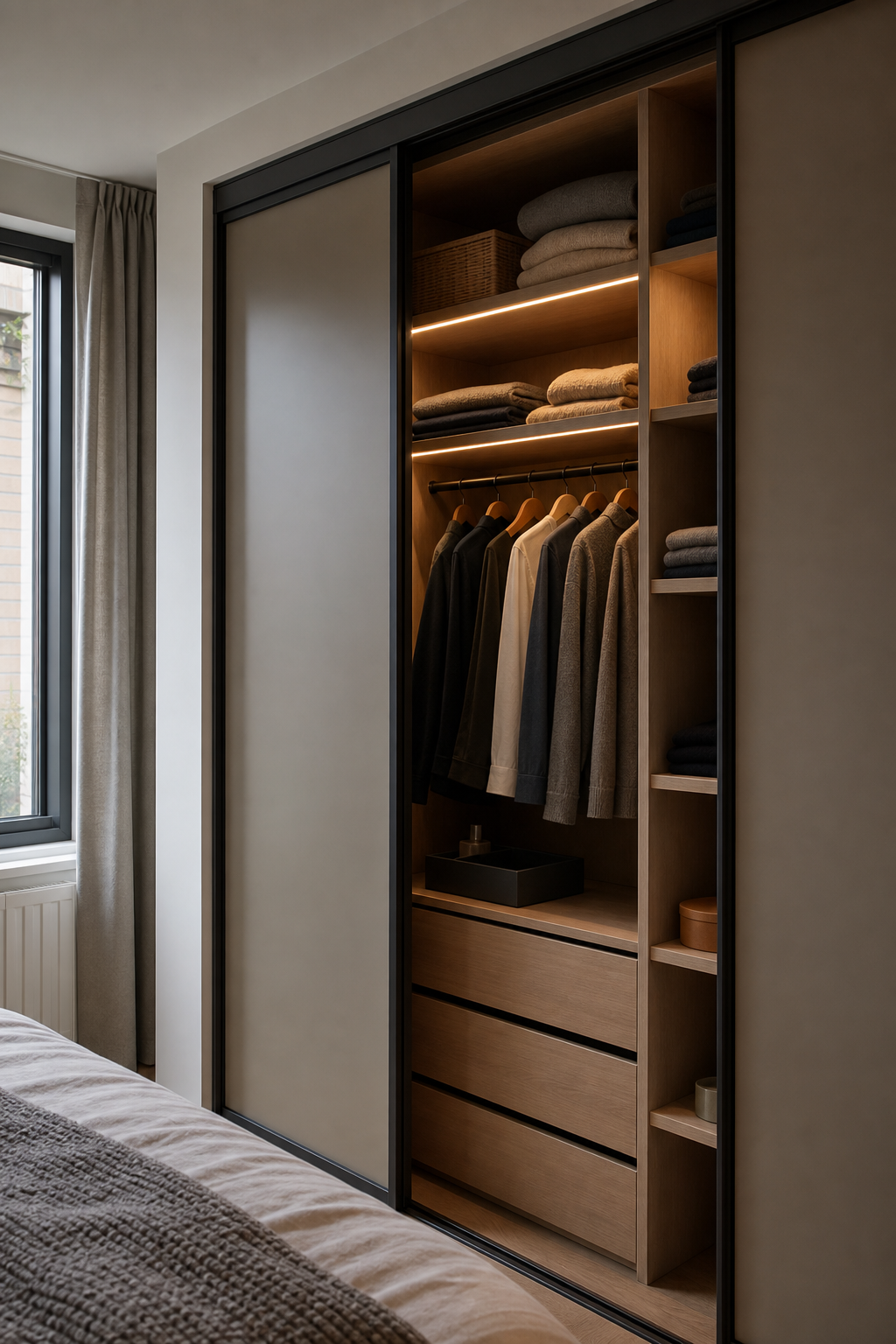 Closet embutido com portas de correr e LED interno